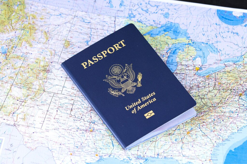 Passport resting on a map